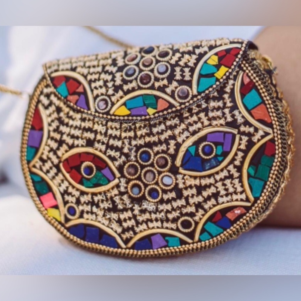 RAMLA Moroccan Handmade “Rio” purse with gold chain NEW - Picture 4 of 5